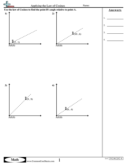 Algebra Worksheets - Applying the Law of Cosines worksheet